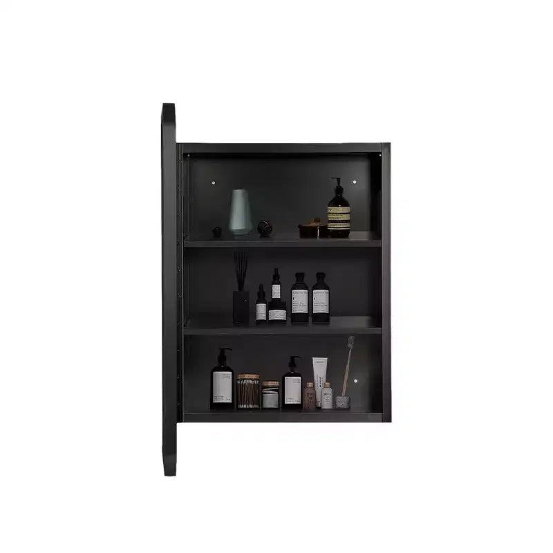 24 x 16 Inch Black Wall-mounted Rounded Rectangular Wrought Iron Framed Medicine Cabinet Mirror Cabinet For Bathroom