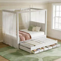Luxystar Modern Canopy Platform Bed with Upholstery headboard, Trundle and 3 Drawers, Beige