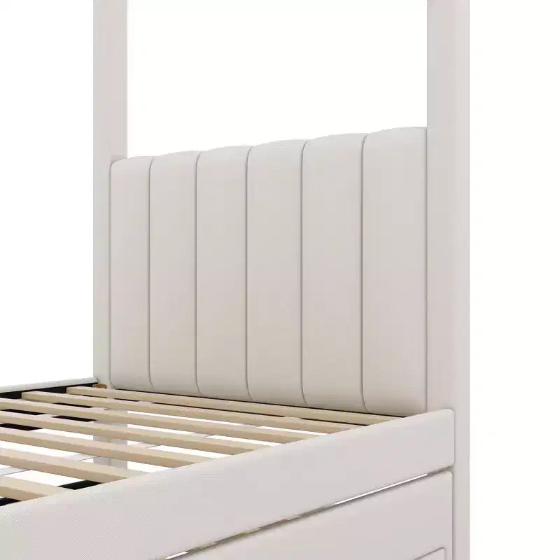 Luxystar Modern Canopy Platform Bed with Upholstery headboard, Trundle and 3 Drawers, Beige
