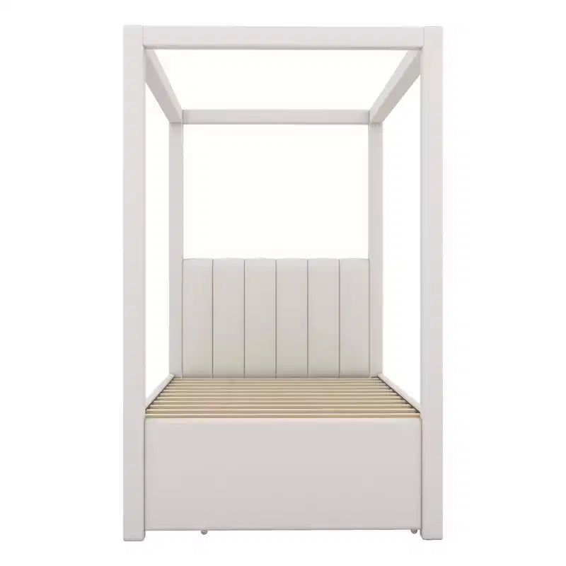 Luxystar Modern Canopy Platform Bed with Upholstery headboard, Trundle and 3 Drawers, Beige