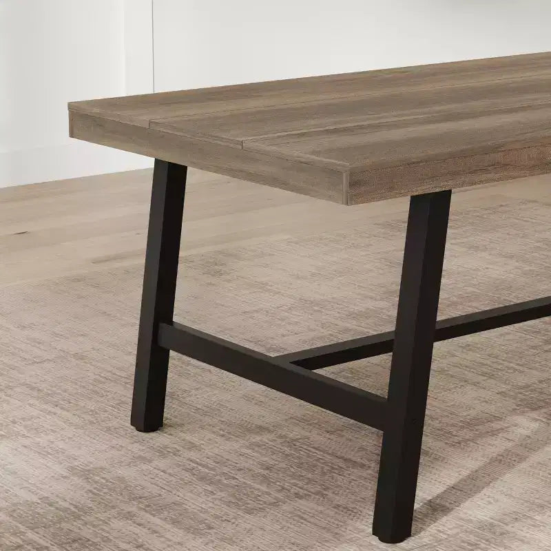 Industrial Wooden Dining Table for 4-6 People, 63 Long Rectangular Kitchen Table with Metal Legs, Dinner Table for Dining Room, No Chairs