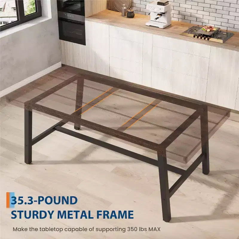 Industrial Wooden Dining Table for 4-6 People, 63 Long Rectangular Kitchen Table with Metal Legs, Dinner Table for Dining Room, No Chairs