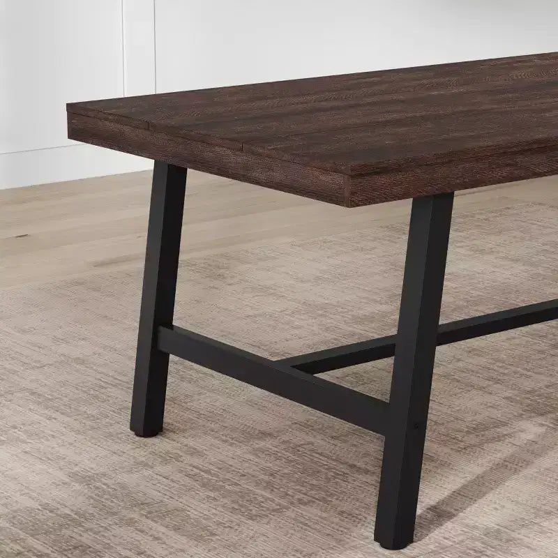 Industrial Wooden Dining Table for 4-6 People, 63 Long Rectangular Kitchen Table with Metal Legs, Dinner Table for Dining Room, No Chairs
