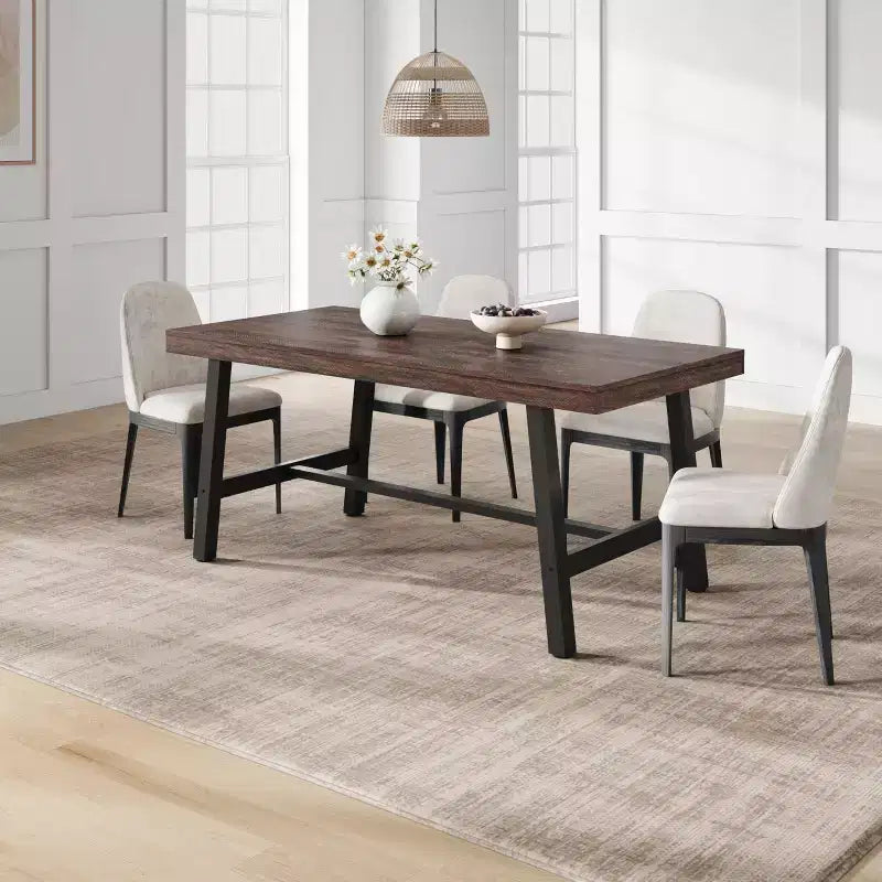 Industrial Wooden Dining Table for 4-6 People, 63 Long Rectangular Kitchen Table with Metal Legs, Dinner Table for Dining Room, No Chairs