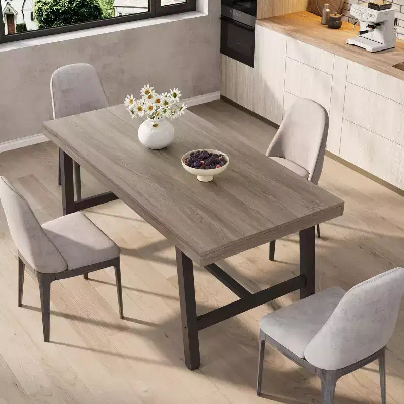Industrial Wooden Dining Table for 4-6 People, 63 Long Rectangular Kitchen Table with Metal Legs, Dinner Table for Dining Room, No Chairs