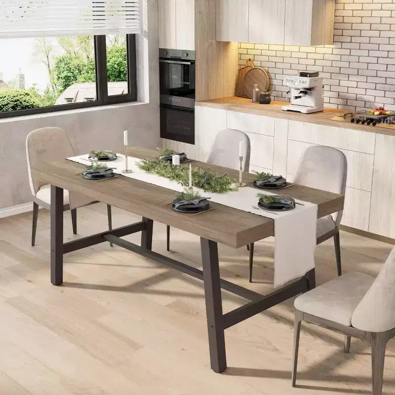 Table à manger industrielle en bois pour 4-6 personnes, table de cuisine rectangulaire de 160 cm avec pieds en métal, table à dîner pour salle à manger, sans chaises