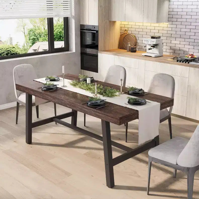 Table à manger industrielle en bois pour 4-6 personnes, table de cuisine rectangulaire de 160 cm avec pieds en métal, table à dîner pour salle à manger, sans chaises