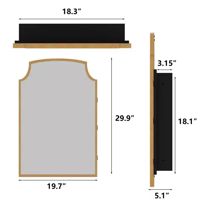 19.5 x 29.64 Inch Gold Slightly Arch Wrought Iron Framed Medicine Cabinet With Mirror, Wall-mounted Mirror Cabinet For Bathroom