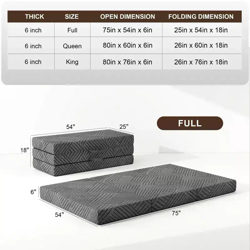 Dyonery Tri Folding Mattress 6 Inch Queen Memory Foam Trifold Mattress Foldable Washable Cover& Storage Bag Space-Saving for Guest, Pet