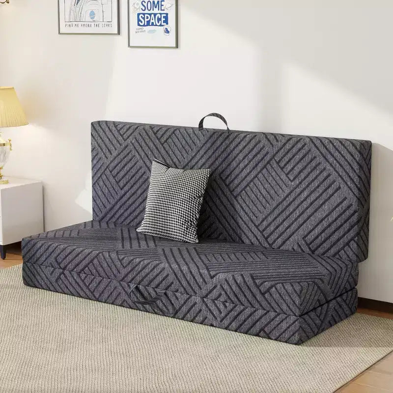 Dyonery Tri Folding Mattress 6 Inch Queen Memory Foam Trifold Mattress Foldable Washable Cover& Storage Bag Space-Saving for Guest, Pet