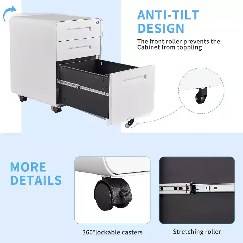 BALHAM TRADE-3 Drawer Filing Cabinet for Home Office Lockable Mobile, Desk White File Cabinet