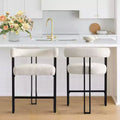 Set of 2 Boucle Counter Height Bar Stools, 24.5 Modern Kitchen Island Tripod Stools with Arms, Curved Back, Black Metal Legs - Panipeachy
