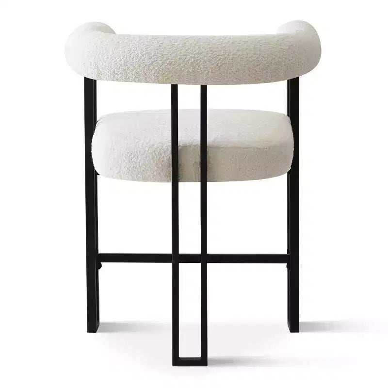 Set of 2 Boucle Counter Height Bar Stools, 24.5 Modern Kitchen Island Tripod Stools with Arms, Curved Back, Black Metal Legs - Panipeachy