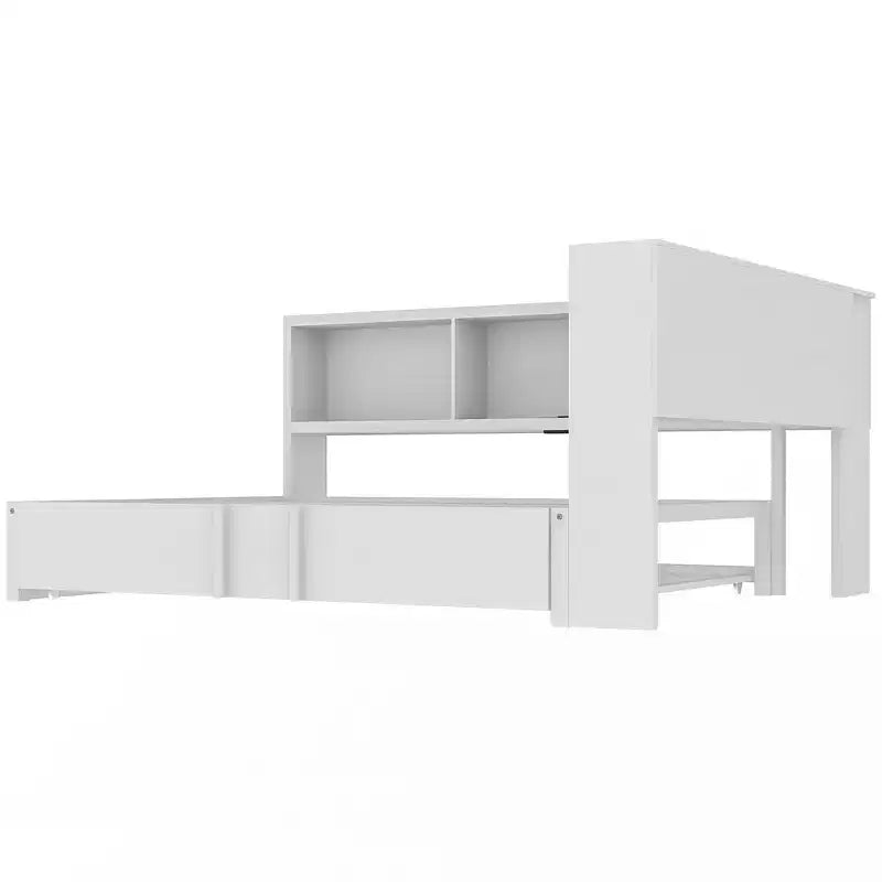 Luxystar Full Size Metal Daybed with Trundle, 5 Storage Cabinets, White