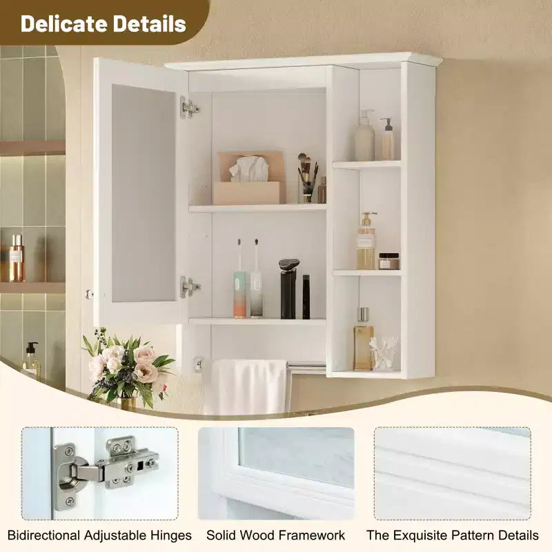 GDFStudio Nataly 24 Minimalist 3-in-1 Bathroom Mirror Cabinet with High-Define Mirror and Tower Bar