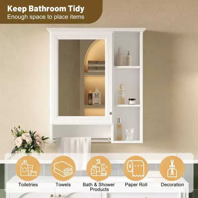 GDFStudio Nataly 24 Minimalist 3-in-1 Bathroom Mirror Cabinet with High-Define Mirror and Tower Bar