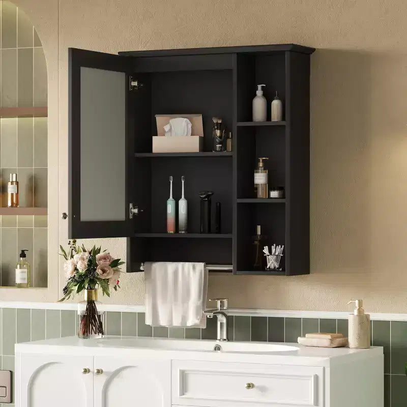 GDFStudio Nataly 24 Minimalist 3-in-1 Bathroom Mirror Cabinet with High-Define Mirror and Tower Bar