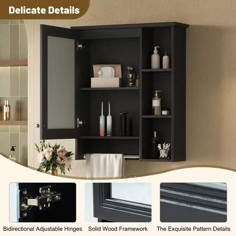 GDFStudio Nataly 24 Minimalist 3-in-1 Bathroom Mirror Cabinet with High-Define Mirror and Tower Bar