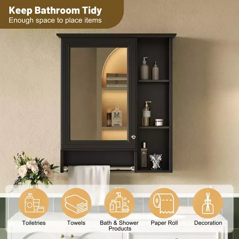 GDFStudio Nataly 24 Minimalist 3-in-1 Bathroom Mirror Cabinet with High-Define Mirror and Tower Bar
