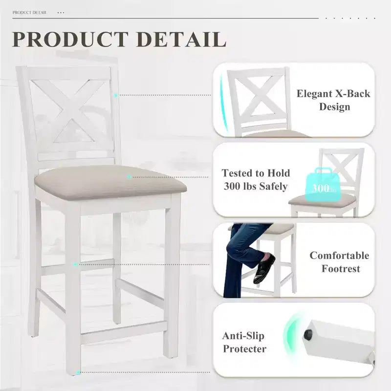 Ergonomic Bar Stools with X-Back Design, Breathable Fabric Comfortable Footrest for Dining Room, Bar, Restaurant, Caf