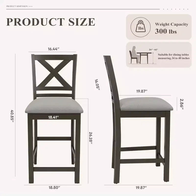 Ergonomic Bar Stools with X-Back Design, Breathable Fabric Comfortable Footrest for Dining Room, Bar, Restaurant, Caf