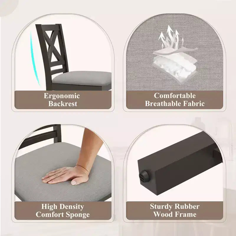 Ergonomic Bar Stools with X-Back Design, Breathable Fabric Comfortable Footrest for Dining Room, Bar, Restaurant, Caf