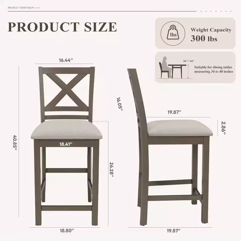 Ergonomic Bar Stools with X-Back Design, Breathable Fabric Comfortable Footrest for Dining Room, Bar, Restaurant, Caf