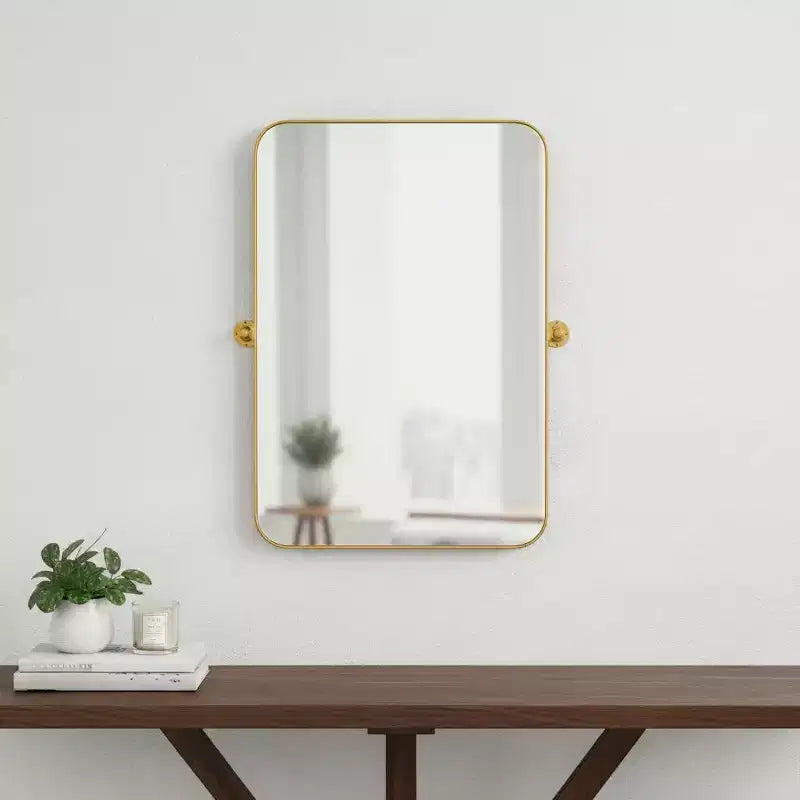 HomeRoots 32 Gold Iron Tilting Framed Accent Mirror
