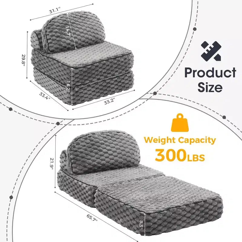 Ora Maison Convertible Sleeper Chair  Foldable Floor Sofa Bed with Pillow for Gaming & Nap