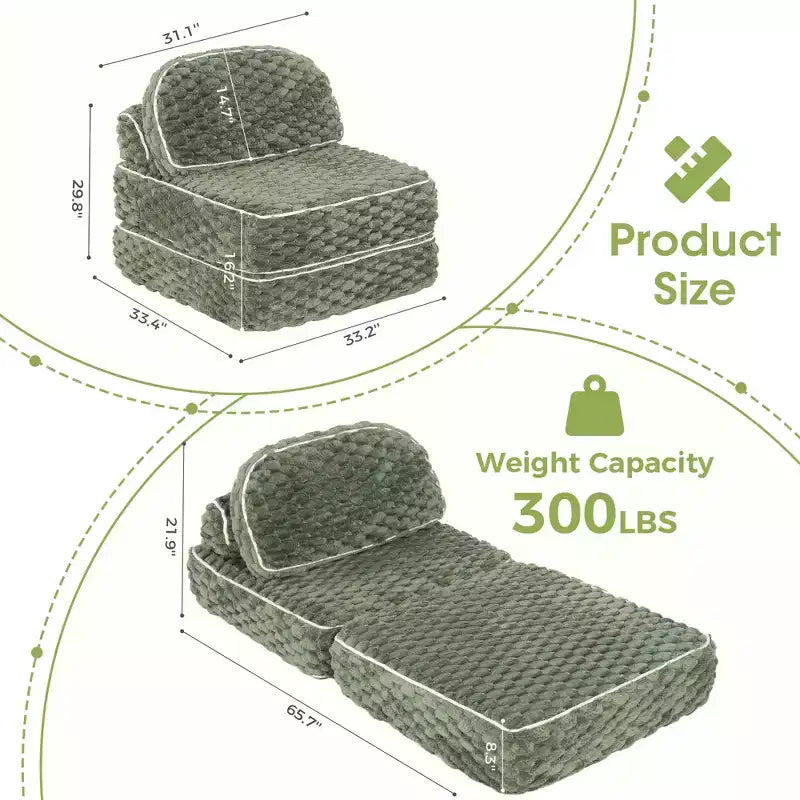 Ora Maison Convertible Sleeper Chair  Foldable Floor Sofa Bed with Pillow for Gaming & Nap