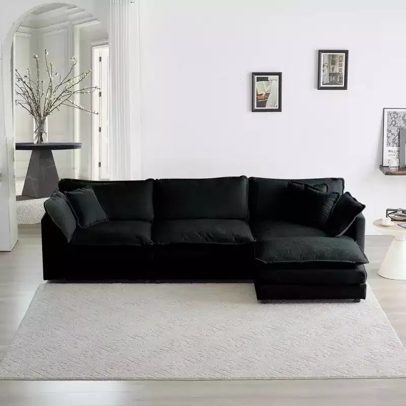 MAYEERTY Free Combination Comfy Upholstery Modular Overside L Shaped Sofa with Reversible Ottoman Black