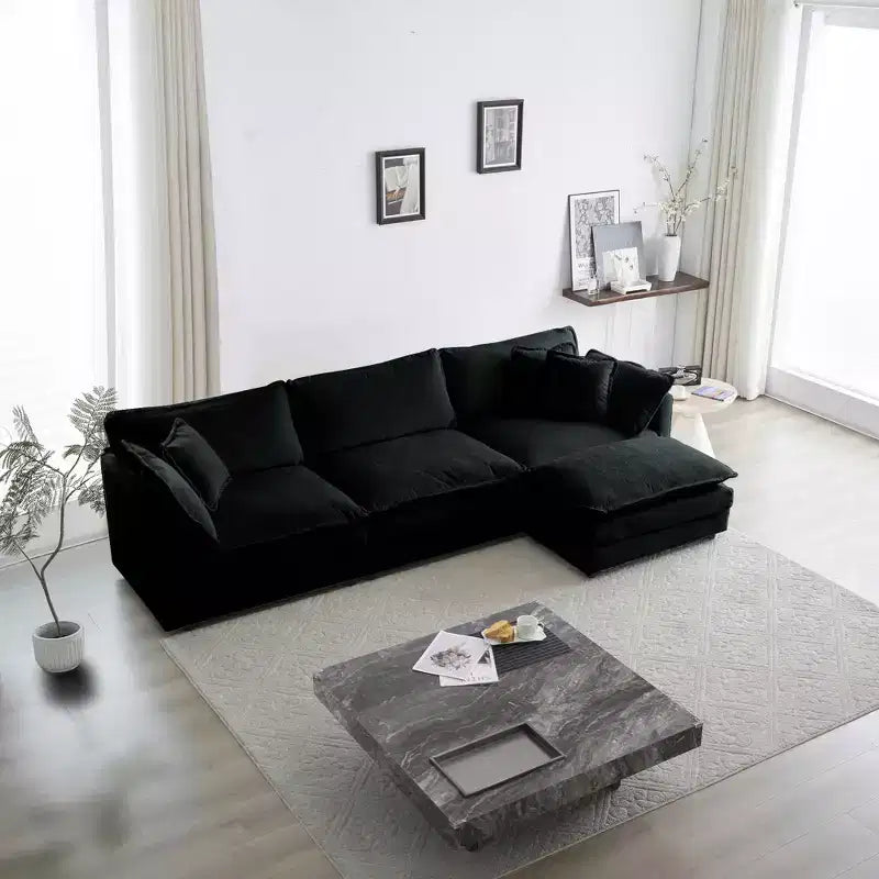 MAYEERTY Free Combination Comfy Upholstery Modular Overside L Shaped Sofa with Reversible Ottoman Black