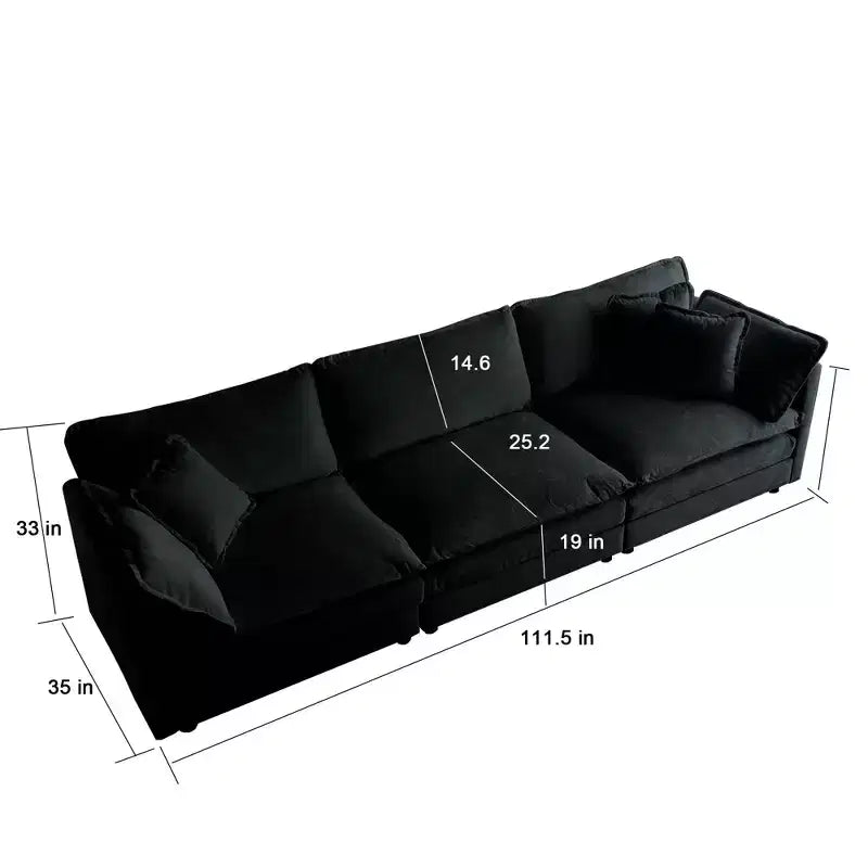 MAYEERTY Free Combination Comfy Upholstery Modular Overside L Shaped Sofa with Reversible Ottoman Black