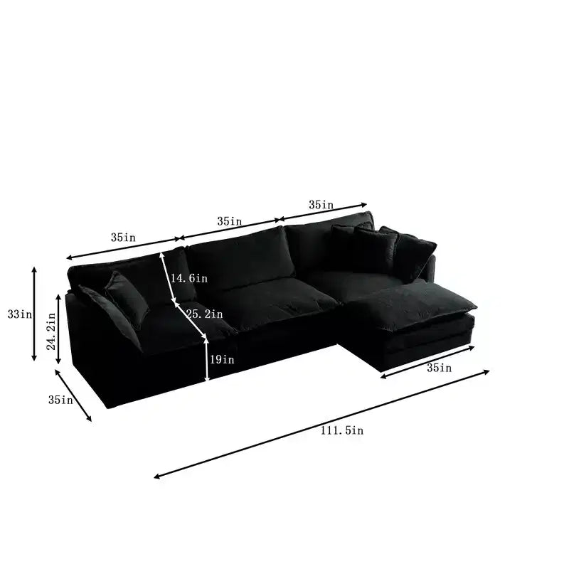 MAYEERTY Free Combination Comfy Upholstery Modular Overside L Shaped Sofa with Reversible Ottoman Black