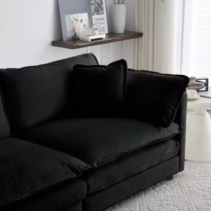 MAYEERTY Free Combination Comfy Upholstery Modular Overside L Shaped Sofa with Reversible Ottoman Black