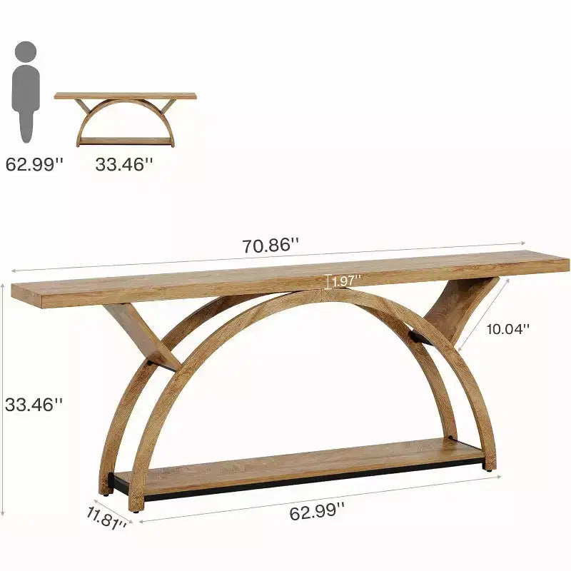 Lantine 70.87 Console Table, Industrial Sofa Table with 2 Tiers Storage Shelves for Living Room, Hallway, Entrance, Foyer (Light Brown)