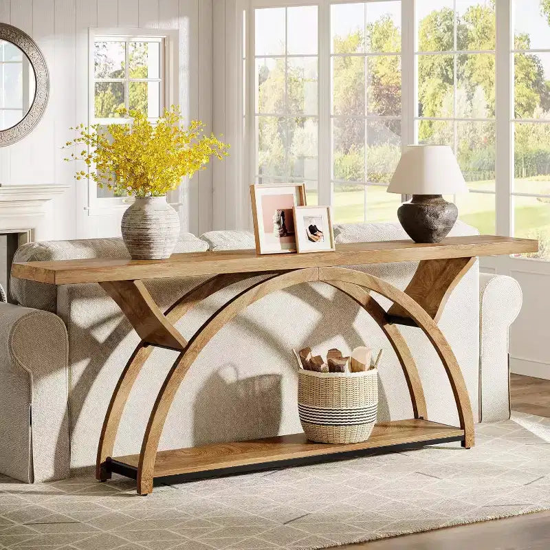 Lantine 70.87 Console Table, Industrial Sofa Table with 2 Tiers Storage Shelves for Living Room, Hallway, Entrance, Foyer (Light Brown)
