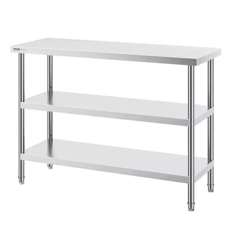 VIYET 34 Stainless Steel Food Prep Table - 2 Adjustable Undershelves, Heavy Duty Metal,Silver