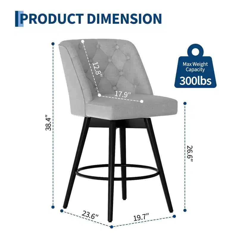 Swivel Bar Stools with Backs,26 Counter Height Bar Stools Set of 2,Modern Kitchen Island Chairs for Kitchen Island