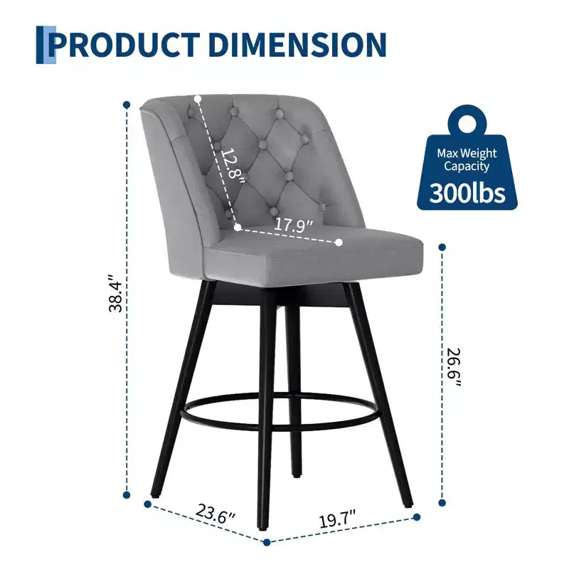 Swivel Bar Stools with Backs,26 Counter Height Bar Stools Set of 2,Modern Kitchen Island Chairs for Kitchen Island