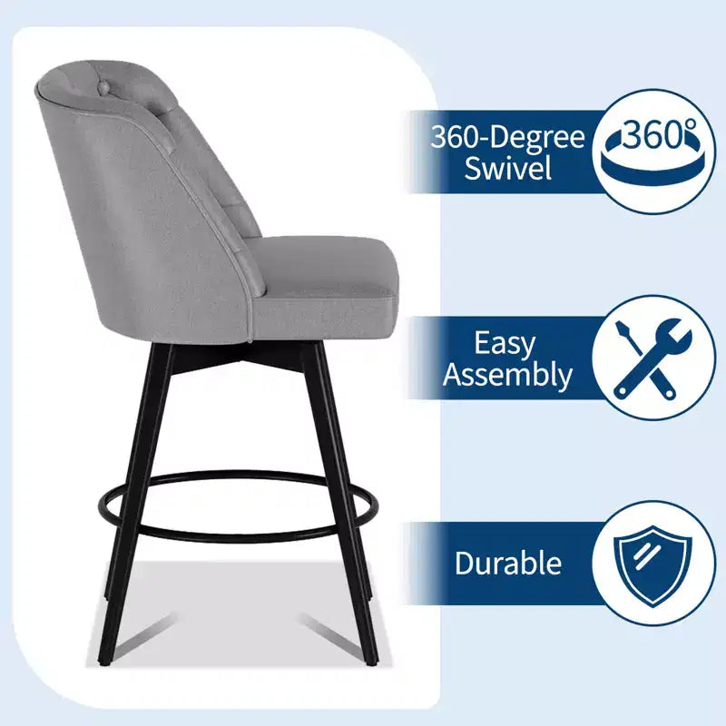Swivel Bar Stools with Backs,26 Counter Height Bar Stools Set of 2,Modern Kitchen Island Chairs for Kitchen Island