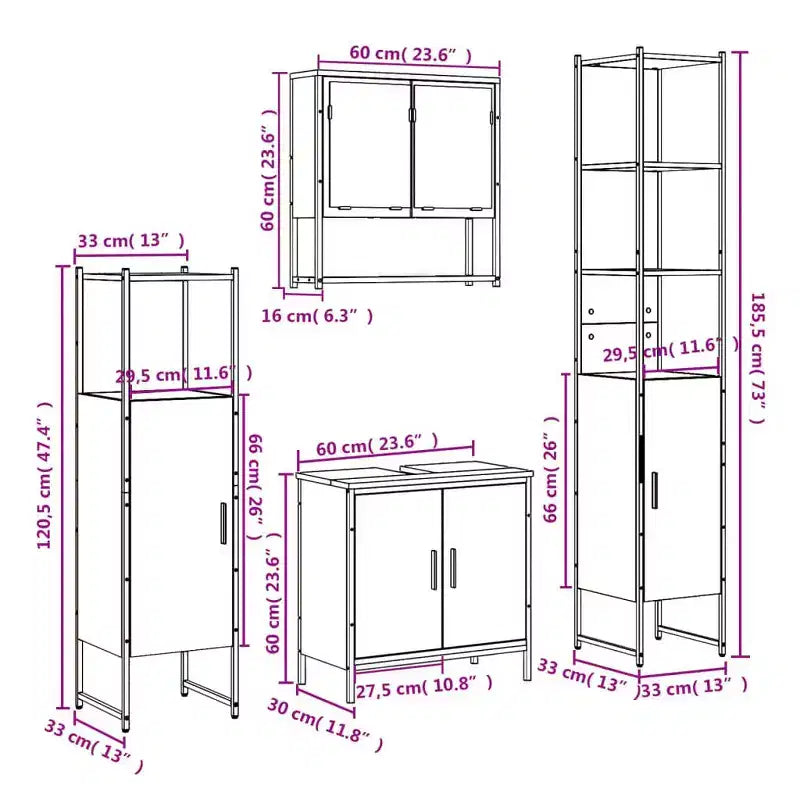 vidaXL Bathroom Furniture Set with Shelf 4 pcs Engineered wood Modern Indoor
