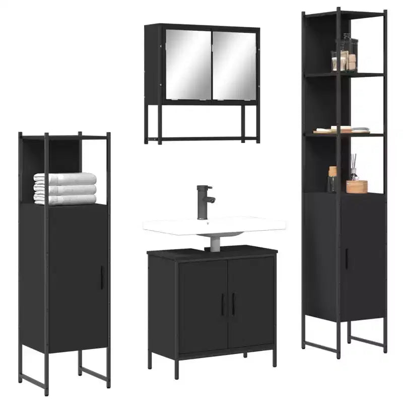 vidaXL Bathroom Furniture Set with Shelf 4 pcs Engineered wood Modern Indoor