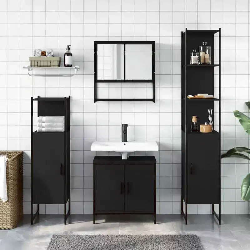 vidaXL Bathroom Furniture Set with Shelf 4 pcs Engineered wood Modern Indoor