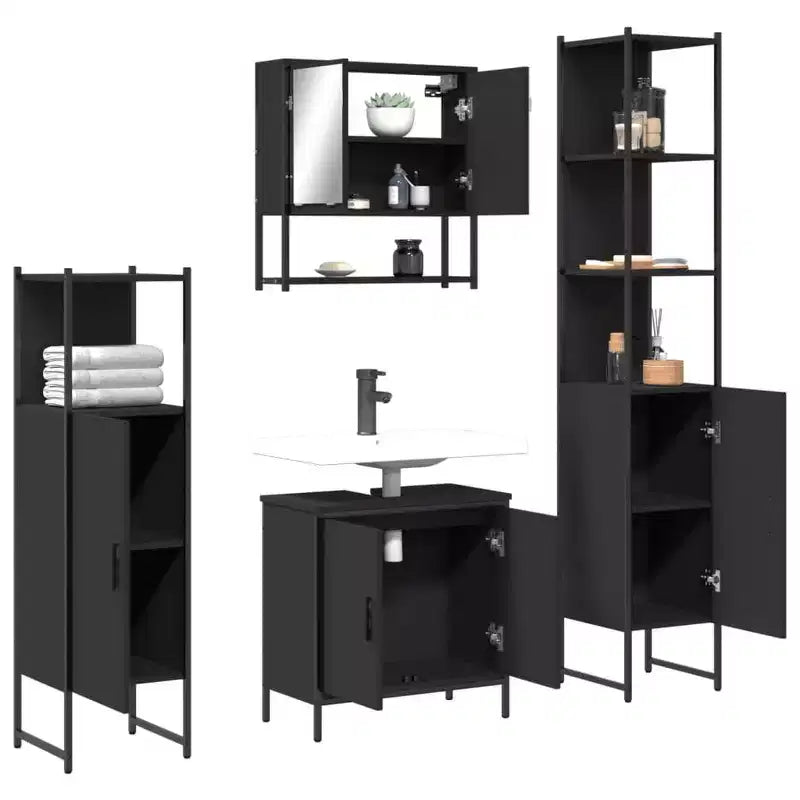 vidaXL Bathroom Furniture Set with Shelf 4 pcs Engineered wood Modern Indoor