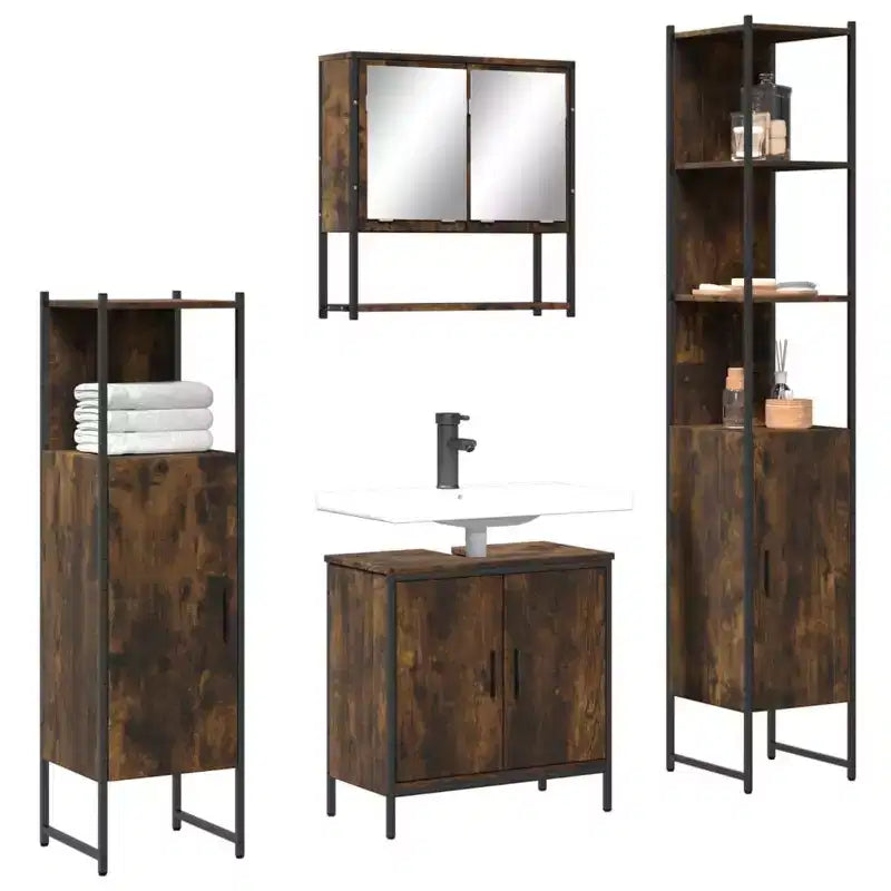 vidaXL Bathroom Furniture Set with Shelf 4 pcs Engineered wood Modern Indoor