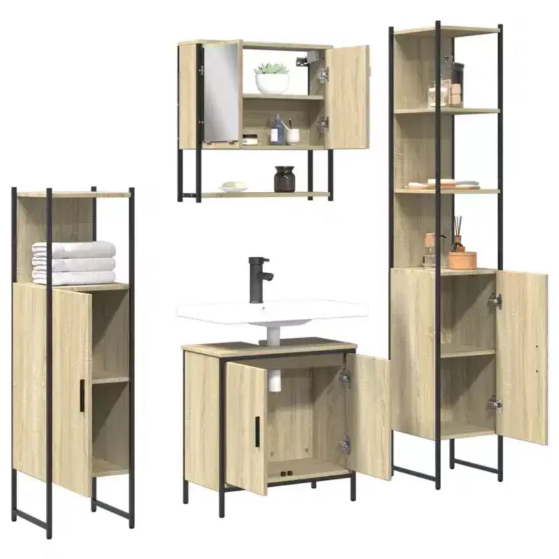 vidaXL Bathroom Furniture Set with Shelf 4 pcs Engineered wood Modern Indoor