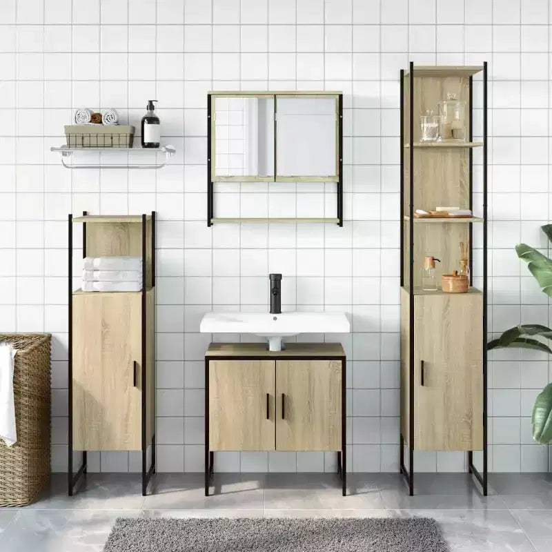 vidaXL Bathroom Furniture Set with Shelf 4 pcs Engineered wood Modern Indoor