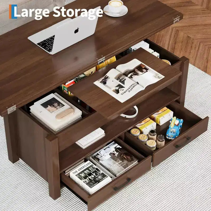 Coffee Table, 4 in 1 Convertible Lift Top Coffee Table with Storage for Living Room - 40 Storage Coffee Tables with 2 Drawers
