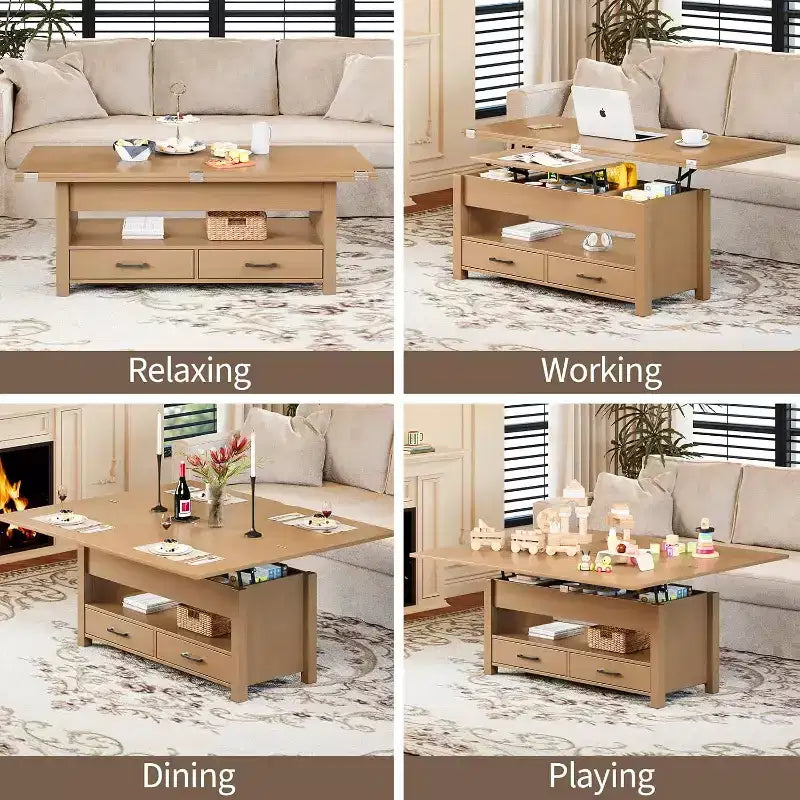 Coffee Table, 4 in 1 Convertible Lift Top Coffee Table with Storage for Living Room - 40 Storage Coffee Tables with 2 Drawers